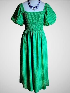 ASOS NEVER FULLY DRESSED Green Gingham Smocked Maxi Dress Size M